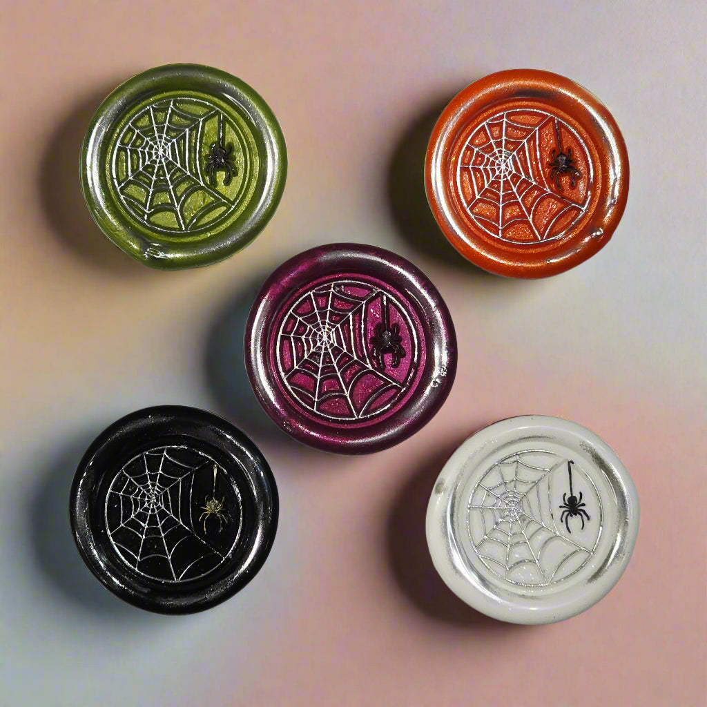 Halloween Spider's Web Wax Seals Multi Color Set of Five, for cards, invitations, letters and gifts