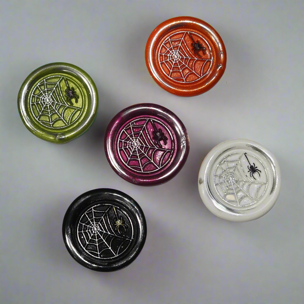 Halloween Spider's Web Wax Seals Multi Color Set of Five, for cards, invitations, letters and gifts