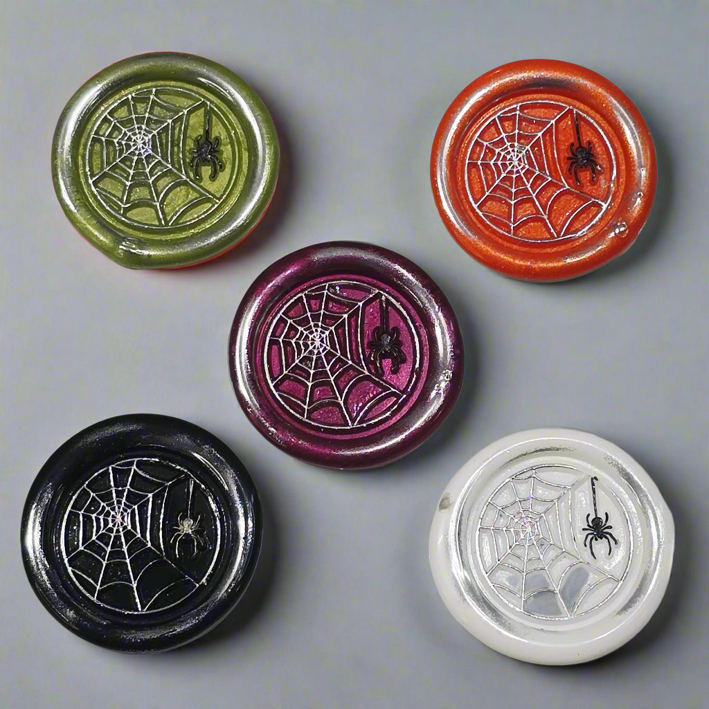 Halloween Spider's Web Wax Seals Multi Color Set of Five, for cards, invitations, letters and gifts