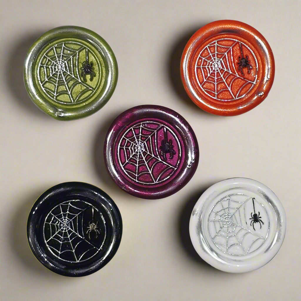 Halloween Spider's Web Wax Seals Multi Color Set of Five, for cards, invitations, letters and gifts