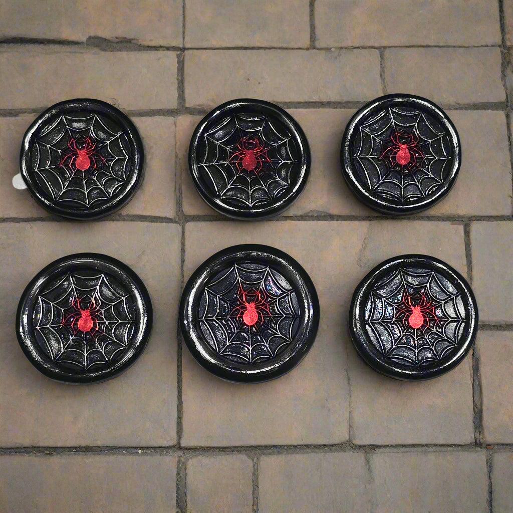 Spider's Web Wax Seals Black, Red & Silver Set of Six, with adhesive