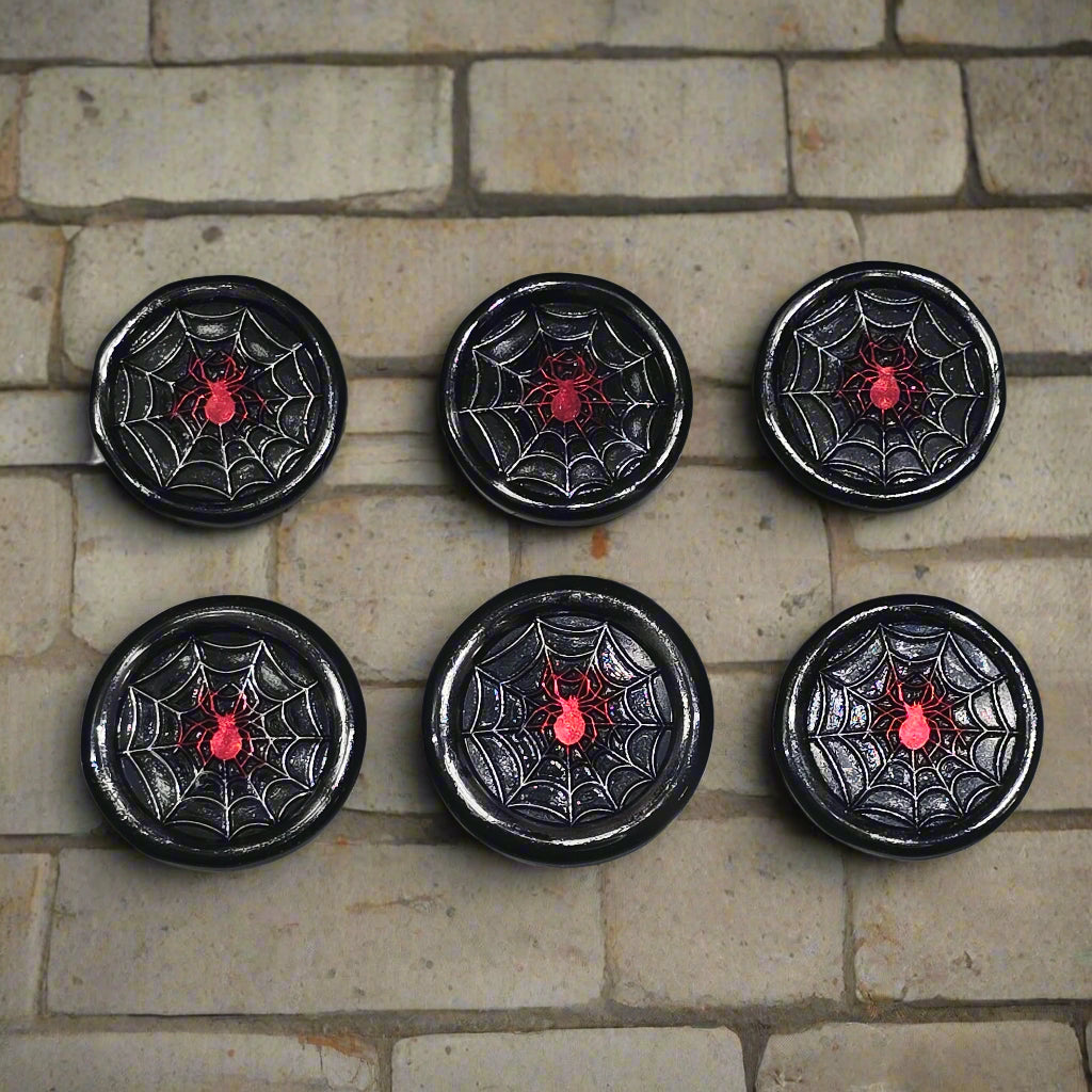 Spider's Web Wax Seals Black, Red & Silver Set of Six, with adhesive