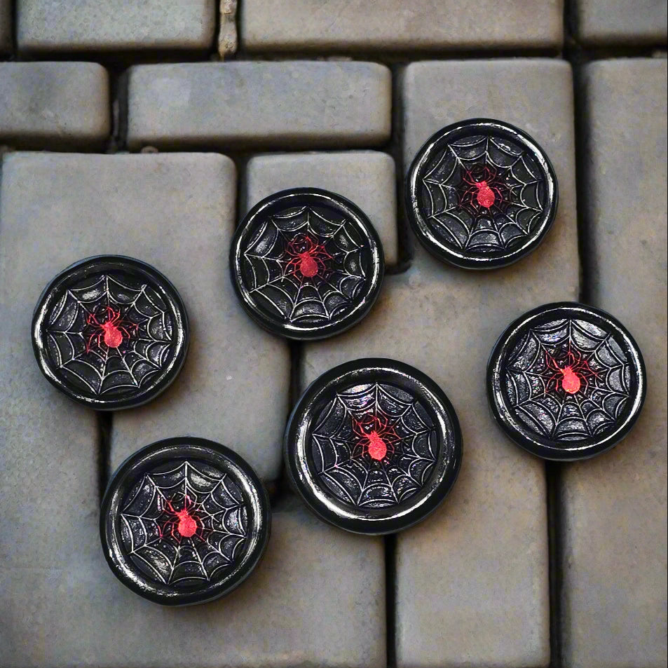 Spider's Web Wax Seals Black, Red & Silver Set of Six, with adhesive