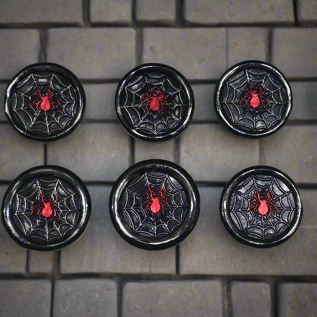 Spider's Web Wax Seals Black, Red & Silver Set of Six, with adhesive