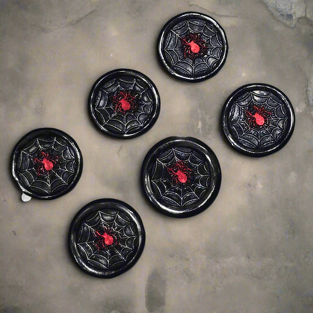 Spider's Web Wax Seals Black, Red & Silver Set of Six, with adhesive