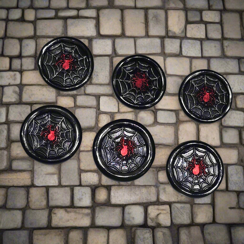 Spider's Web Wax Seals Black, Red & Silver Set of Six, with adhesive