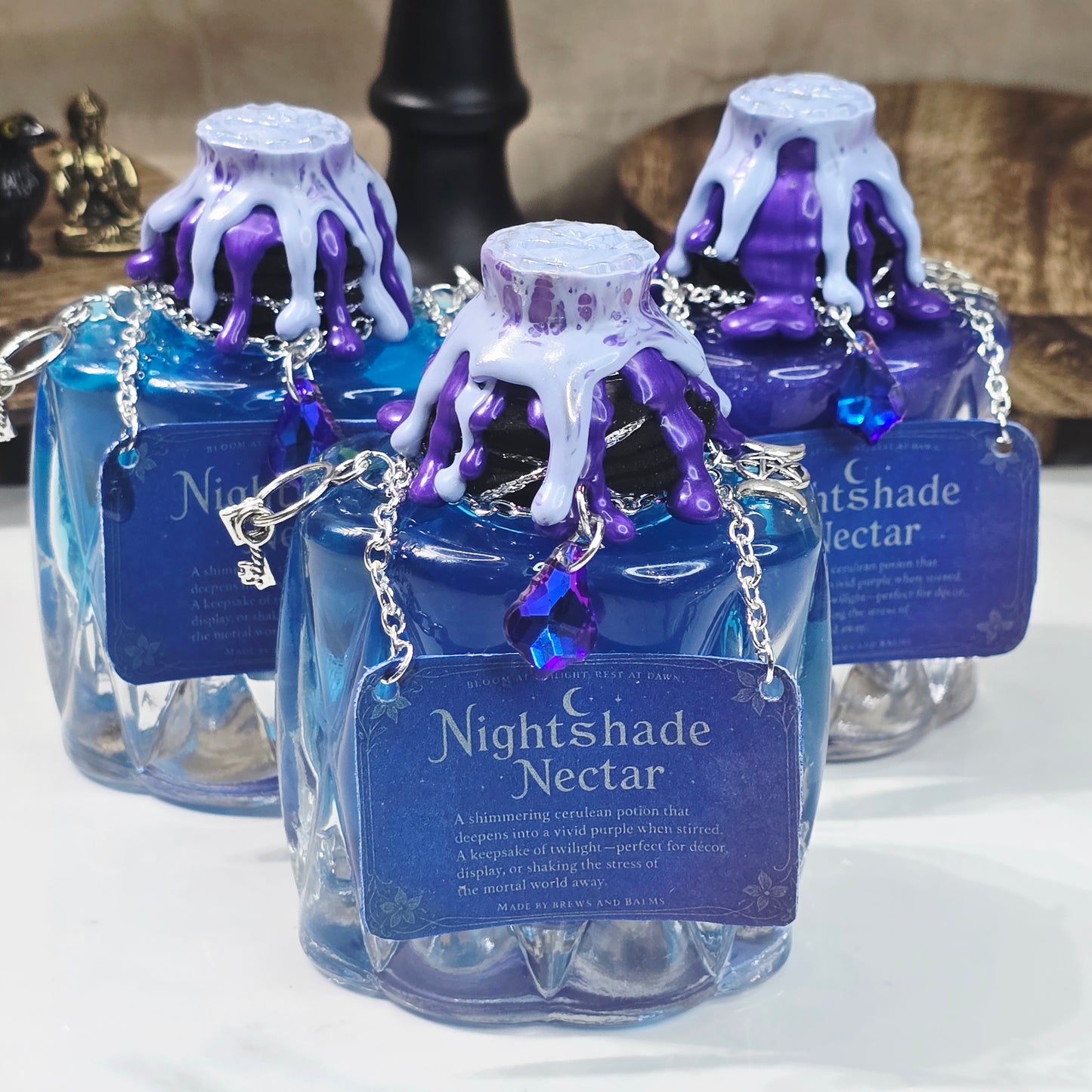 Nightshade Nectar Color Changing Decorative Bottle Potion Prop, Blue to Purple