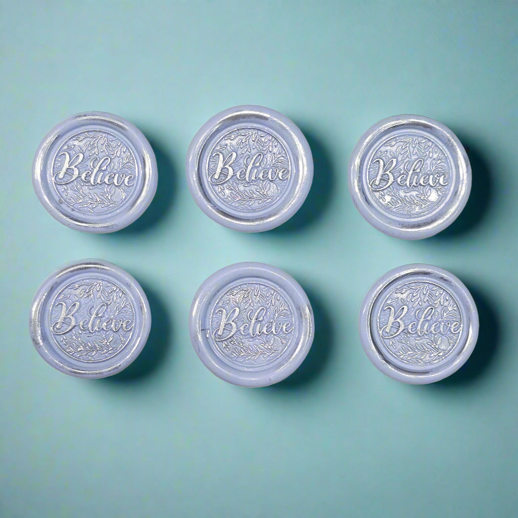 Believe Wax Seals Set of SIX, Periwinkle Blue & Silver, with Adhesive