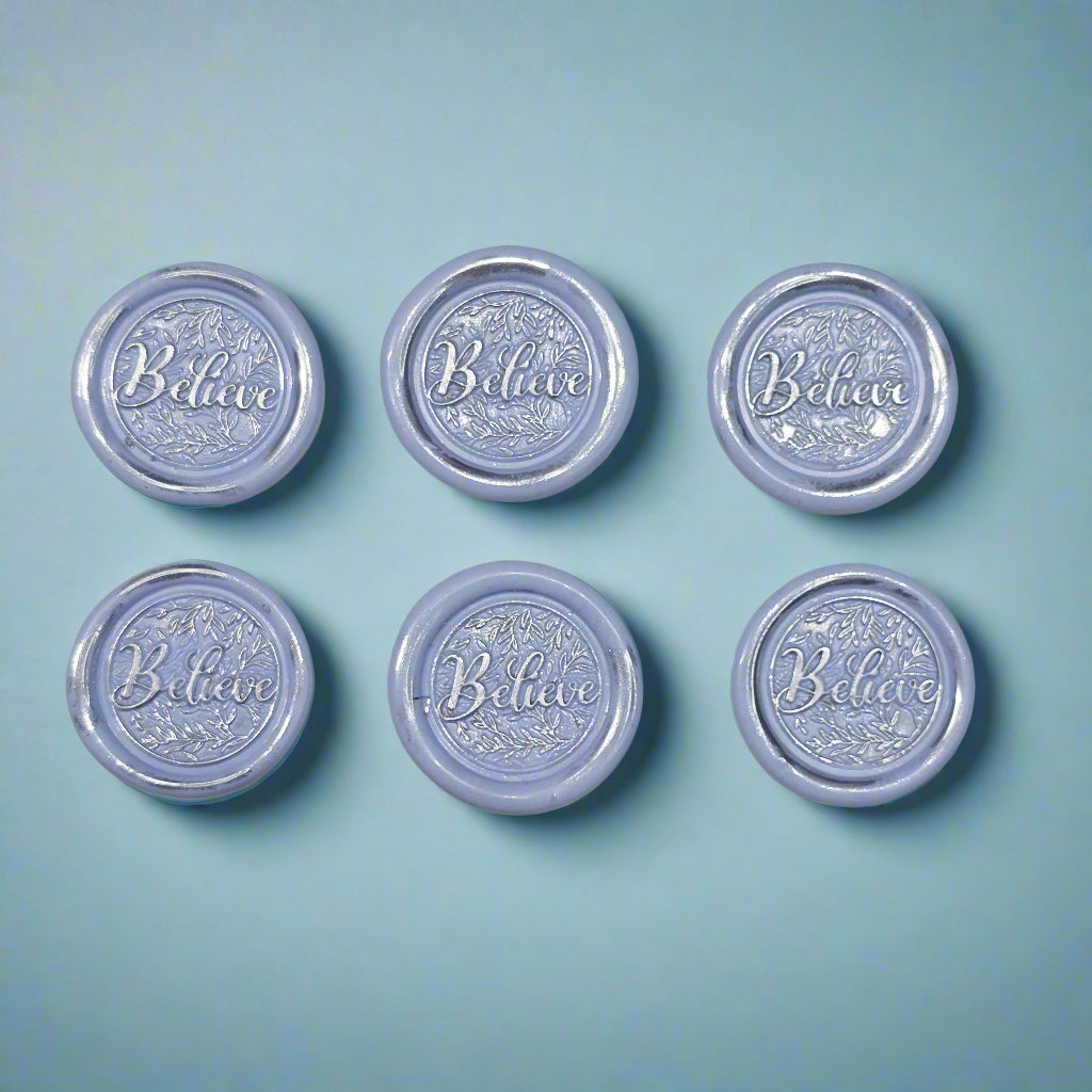 Believe Wax Seals Set of SIX, Periwinkle Blue & Silver, with Adhesive