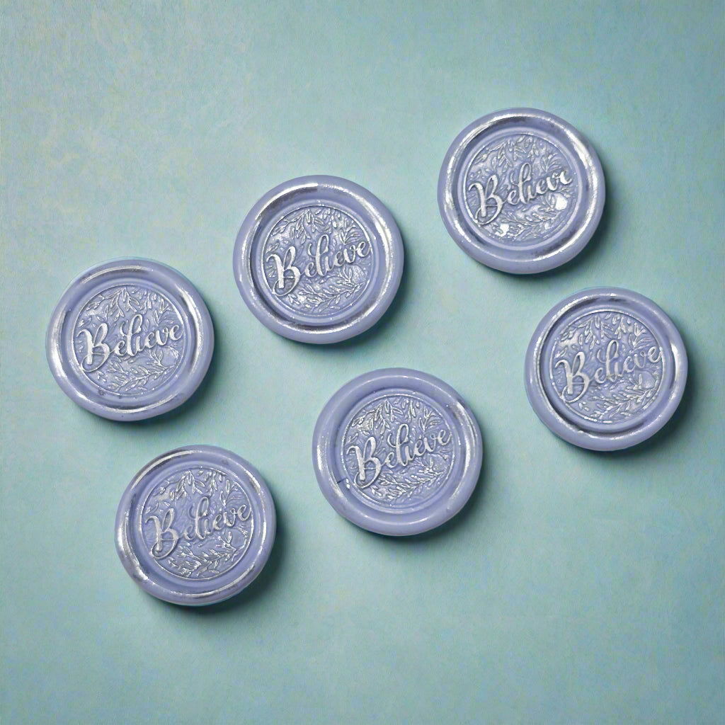 Believe Wax Seals Set of SIX, Periwinkle Blue & Silver, with Adhesive