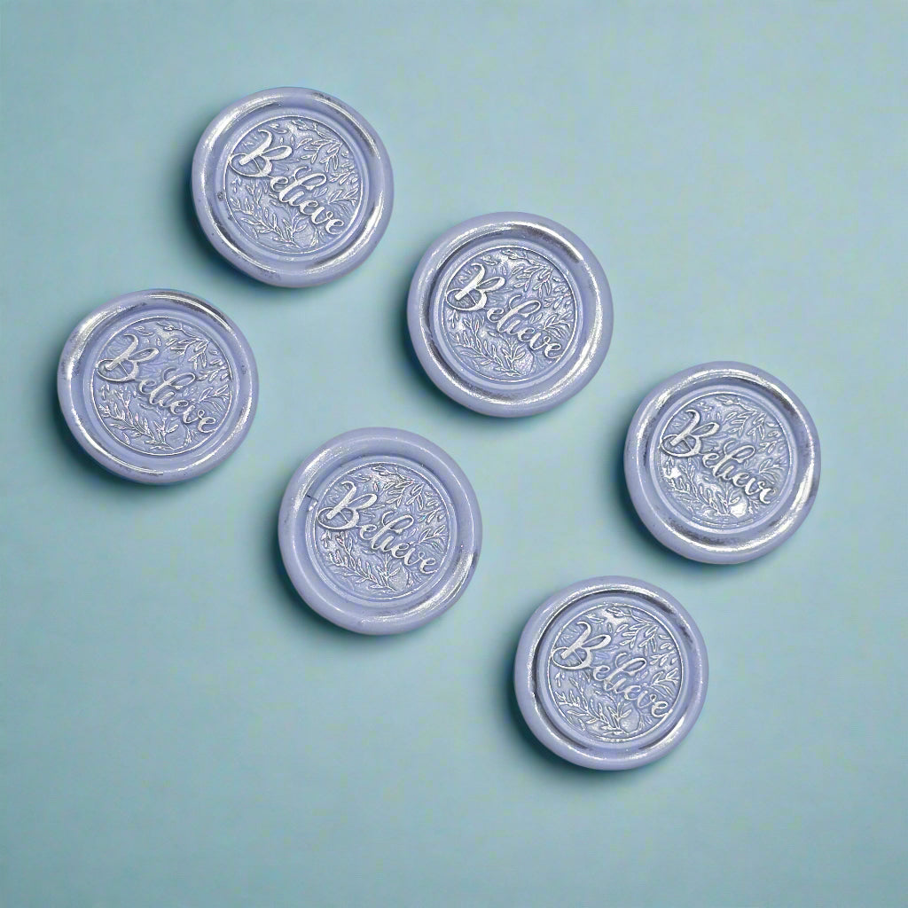 Believe Wax Seals Set of SIX, Periwinkle Blue & Silver, with Adhesive
