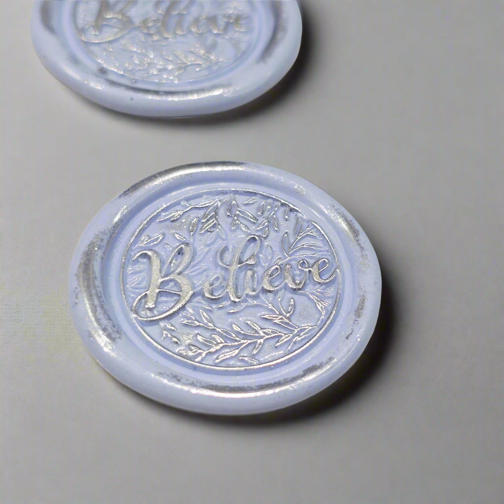 Believe Wax Seals Set of SIX, Periwinkle Blue & Silver, with Adhesive