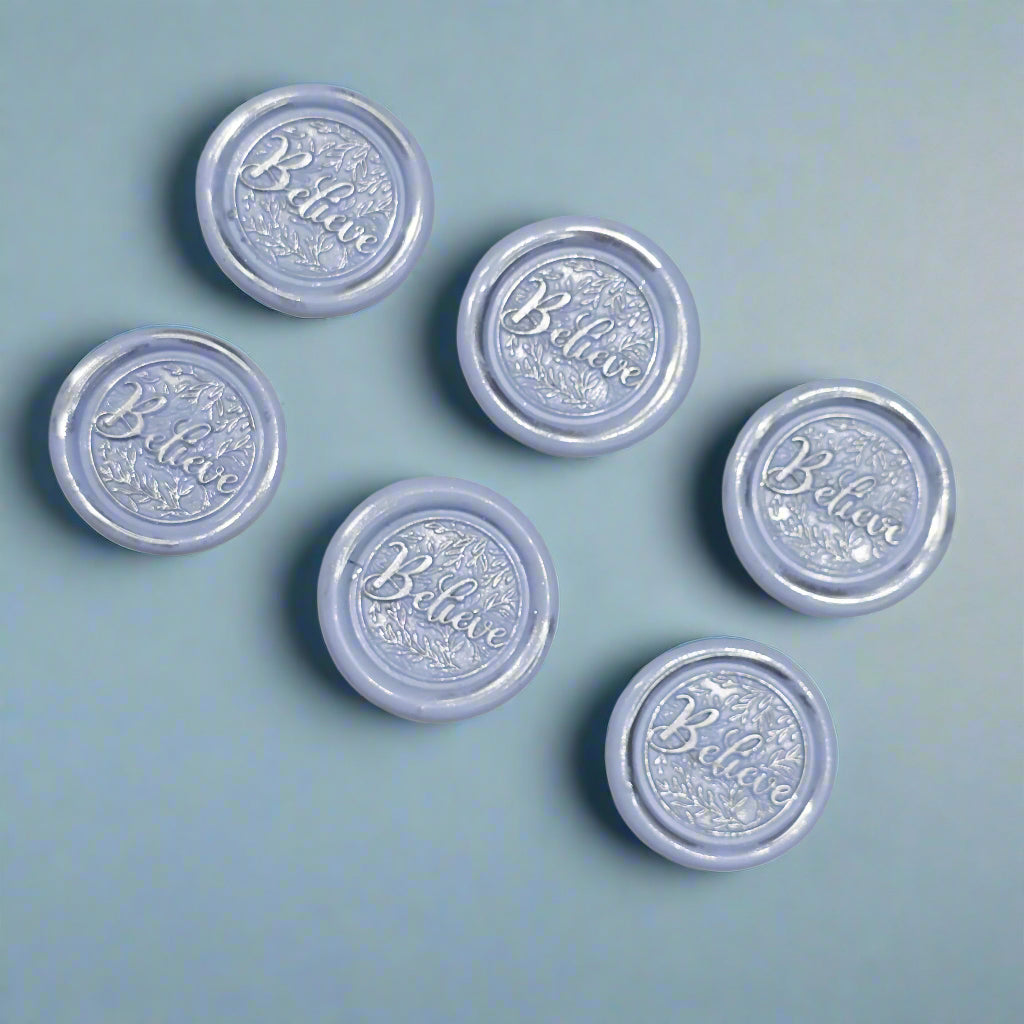 Believe Wax Seals Set of SIX, Periwinkle Blue & Silver, with Adhesive