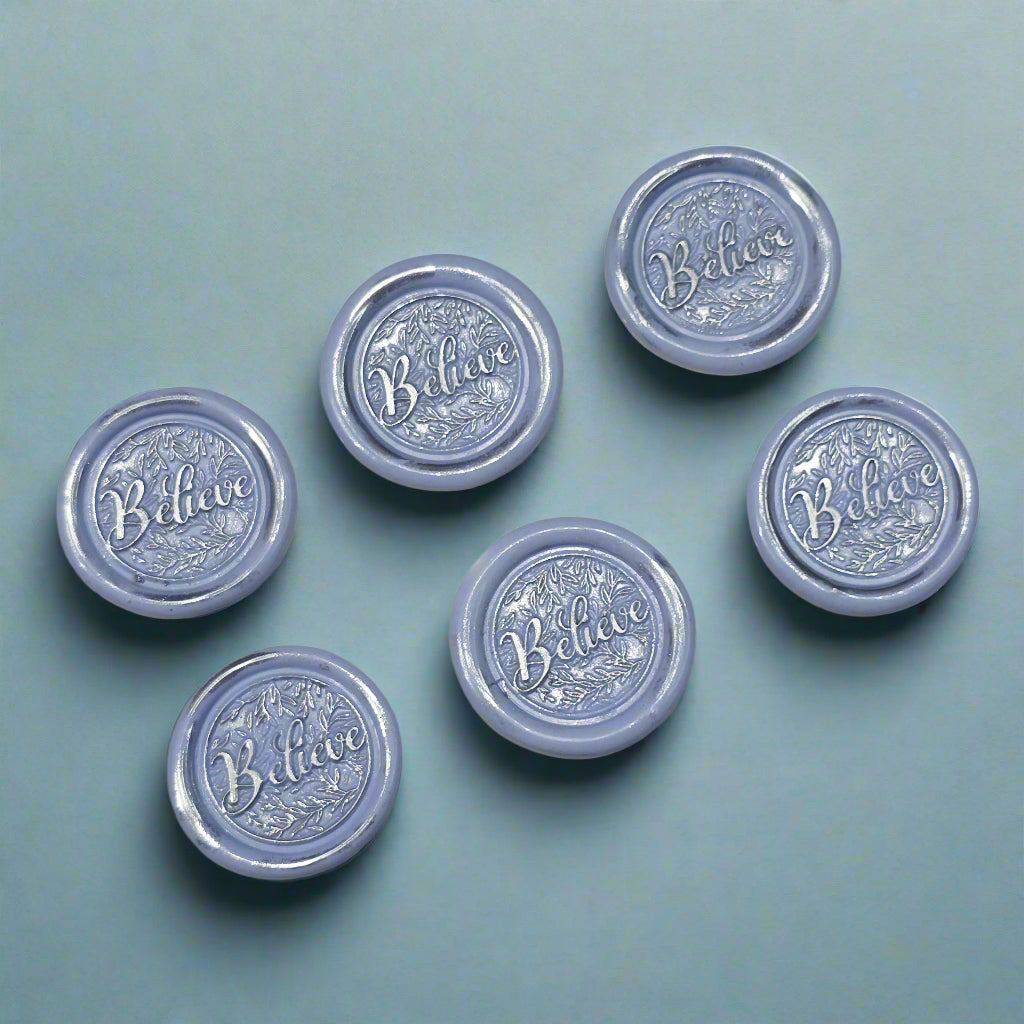 Believe Wax Seals Set of SIX, Periwinkle Blue & Silver, with Adhesive