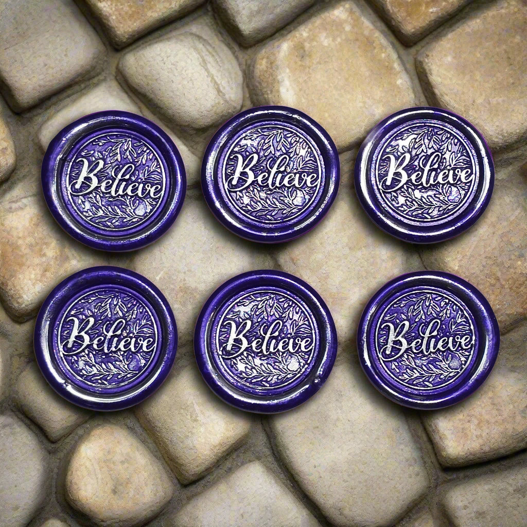 Believe Wax Seals Set of SIX, Purple & Silver, with Adhesive