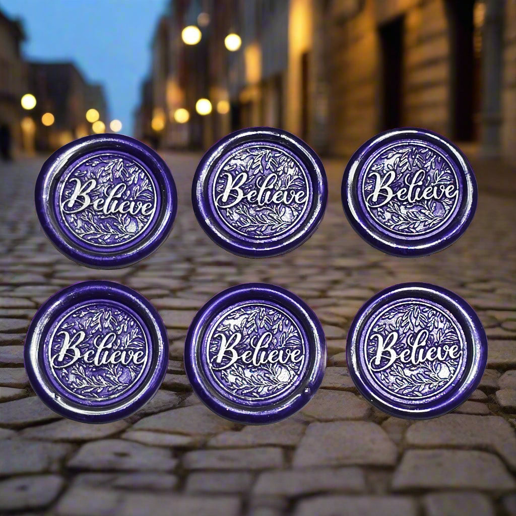 Believe Wax Seals Set of SIX, Purple & Silver, with Adhesive