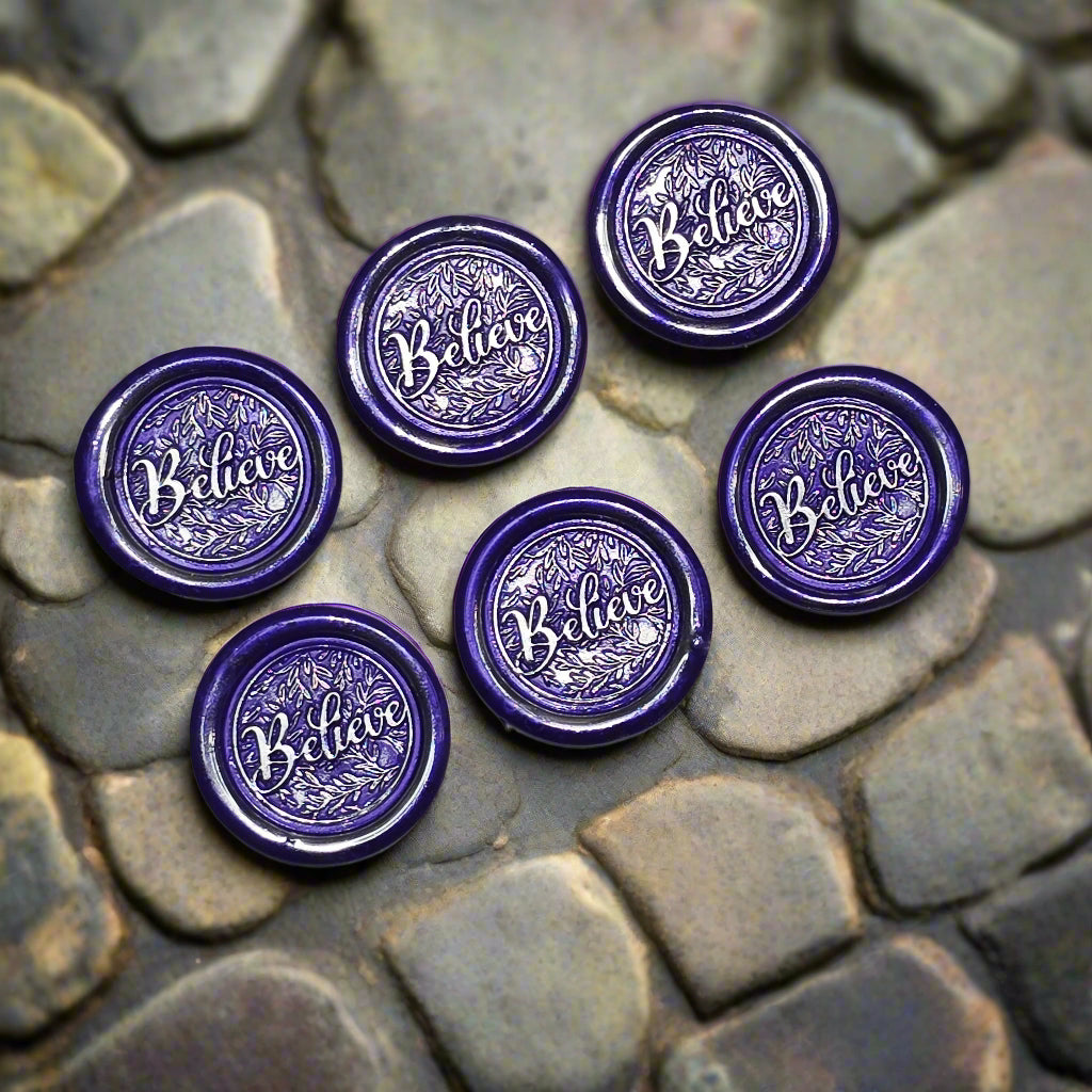 Believe Wax Seals Set of SIX, Purple & Silver, with Adhesive