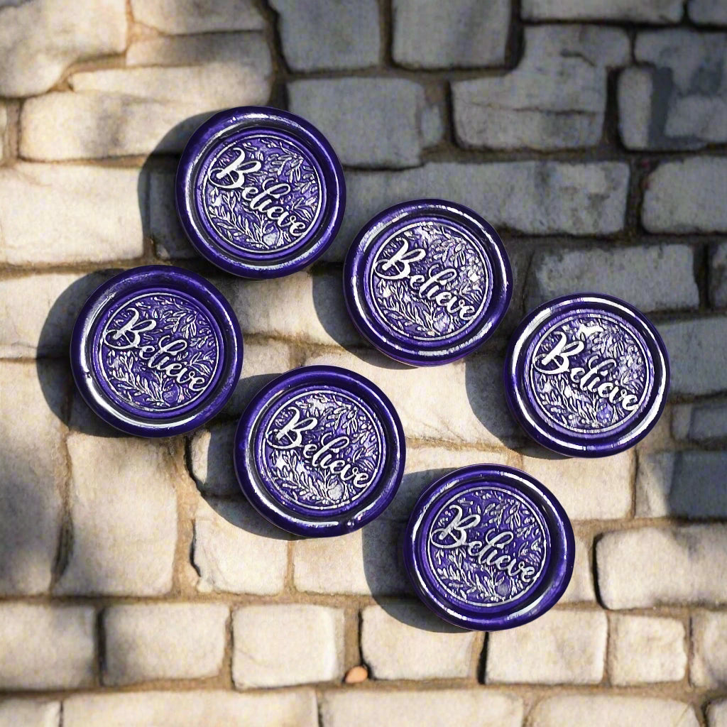 Believe Wax Seals Set of SIX, Purple & Silver, with Adhesive