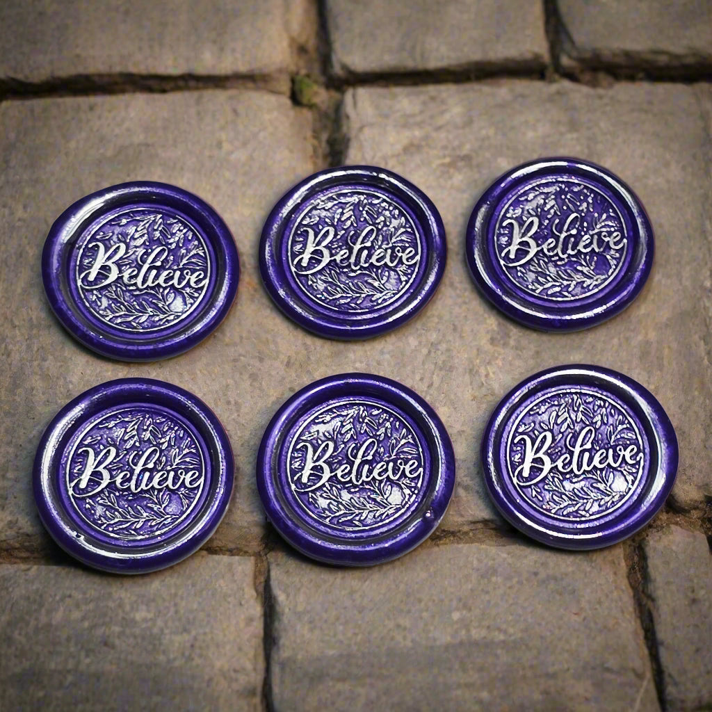 Believe Wax Seals Set of SIX, Purple & Silver, with Adhesive