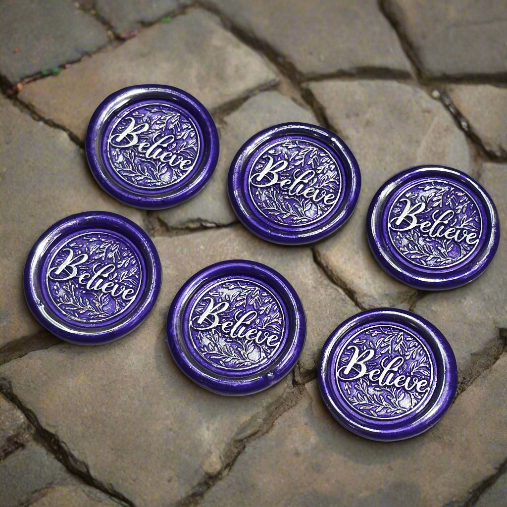 Believe Wax Seals Set of SIX, Purple & Silver, with Adhesive