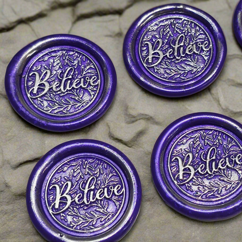 Believe Wax Seals Set of SIX, Purple & Silver, with Adhesive