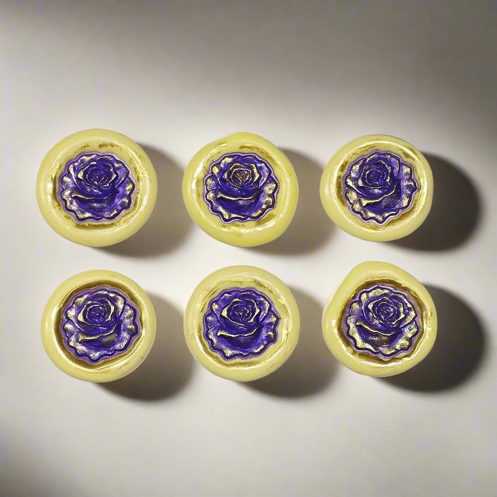 Blooming Rose Two-Color Wax Seals Yellow, Purple & Gold with adhesive