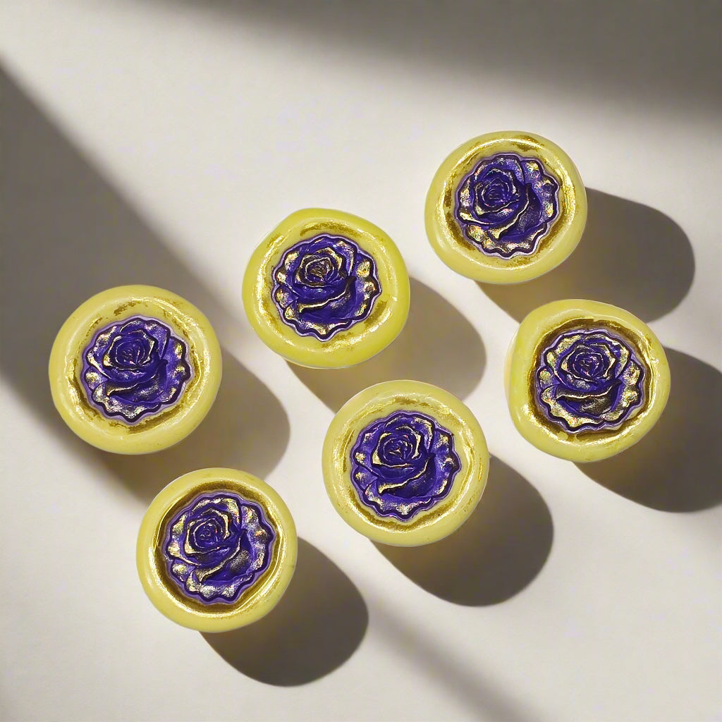 Blooming Rose Two-Color Wax Seals Yellow, Purple & Gold with adhesive