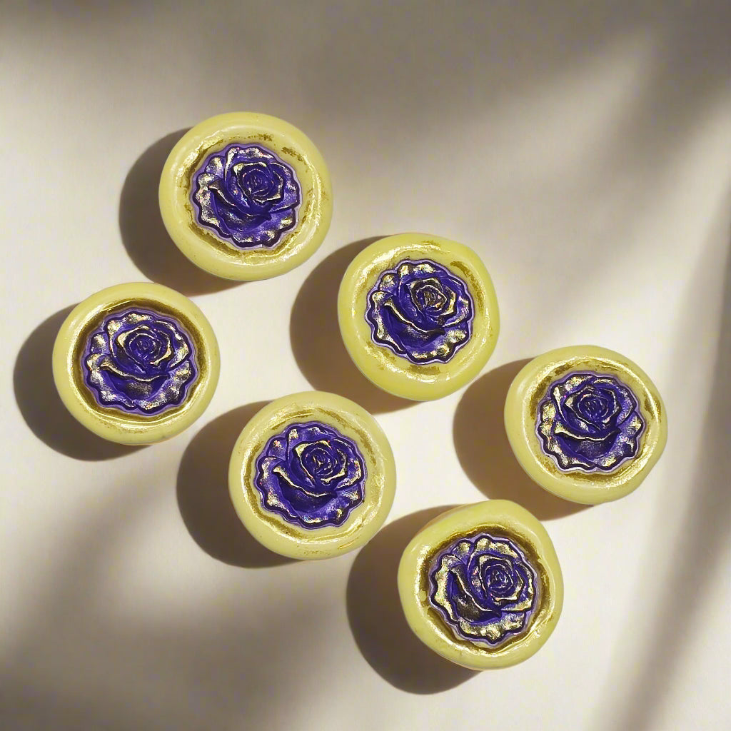 Blooming Rose Two-Color Wax Seals Yellow, Purple & Gold with adhesive