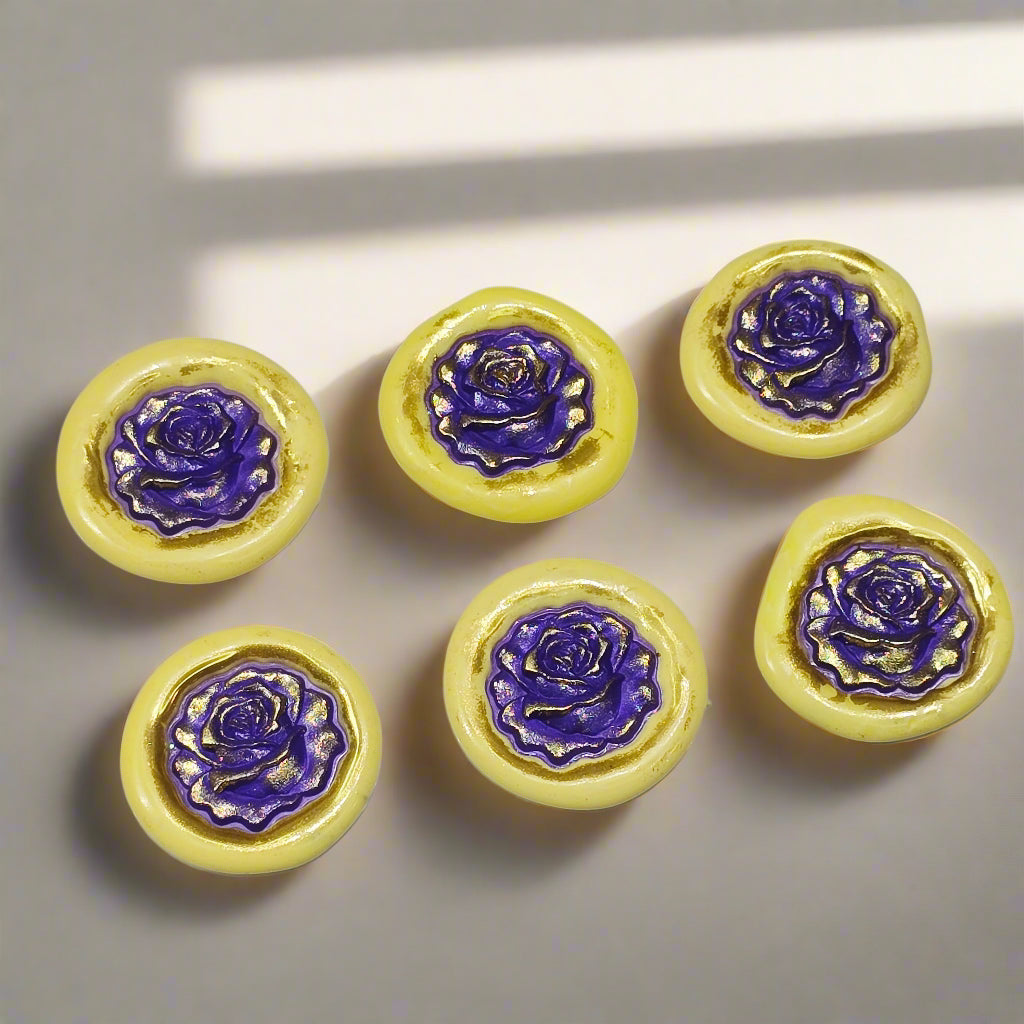 Blooming Rose Two-Color Wax Seals Yellow, Purple & Gold with adhesive