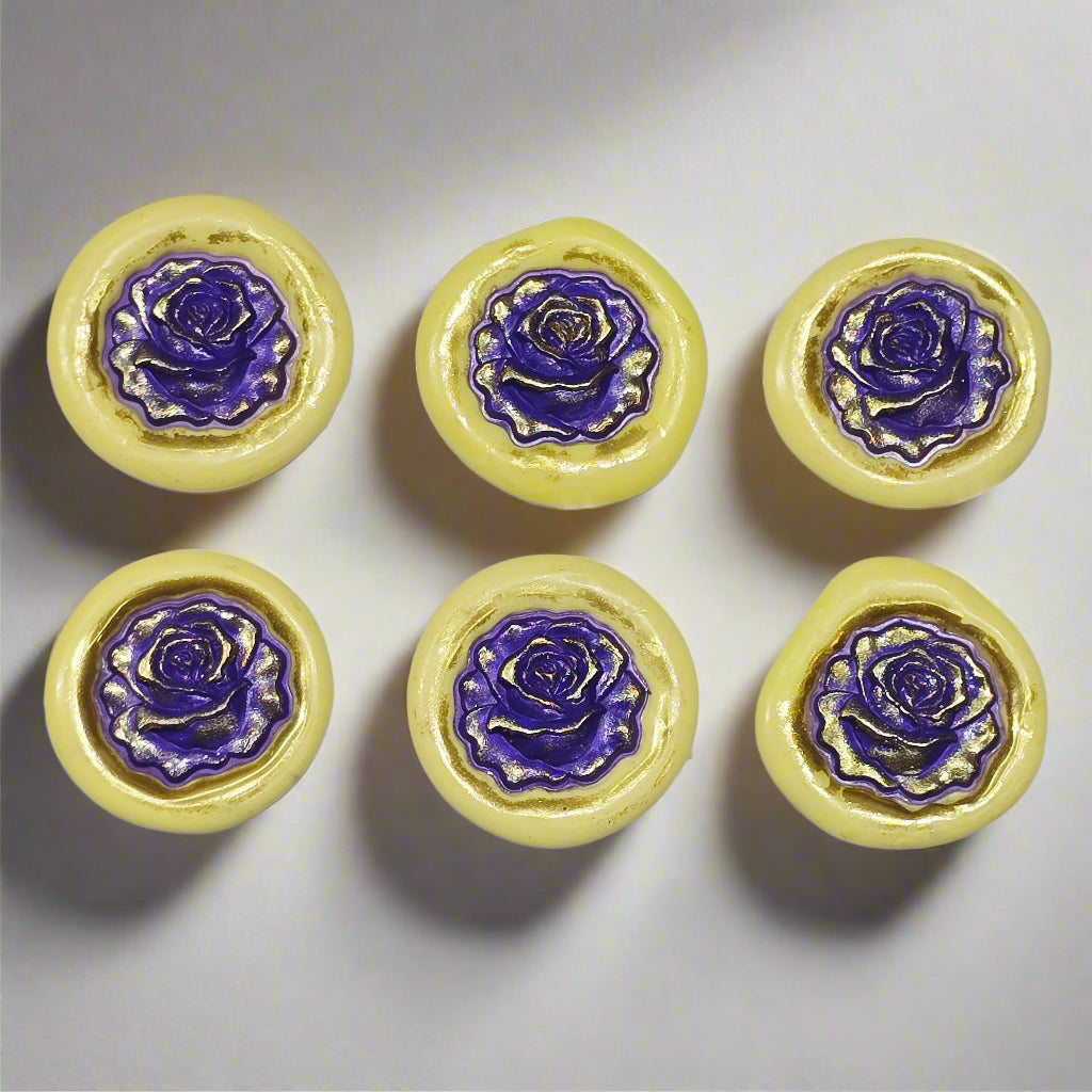 Blooming Rose Two-Color Wax Seals Yellow, Purple & Gold with adhesive