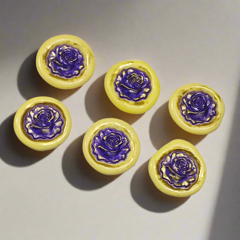 Blooming Rose Two-Color Wax Seals Yellow, Purple & Gold with adhesive