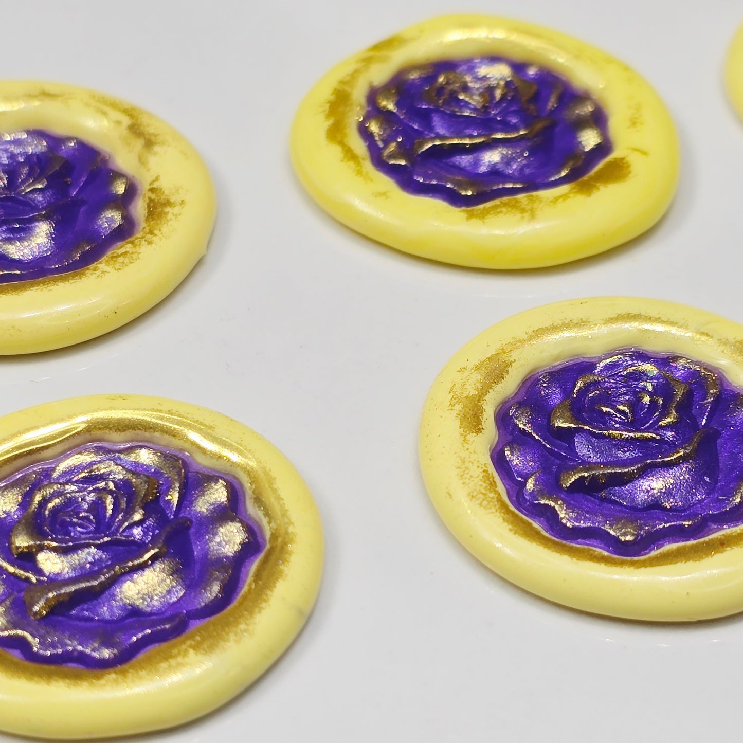 Blooming Rose Two-Color Wax Seals Yellow, Purple & Gold with adhesive