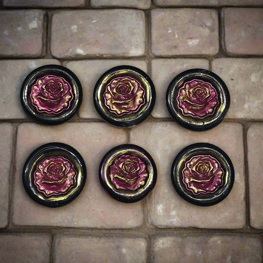 Blooming Rose Two-Color Wax Seals Mulberry Red, Black & Gold with adhesive