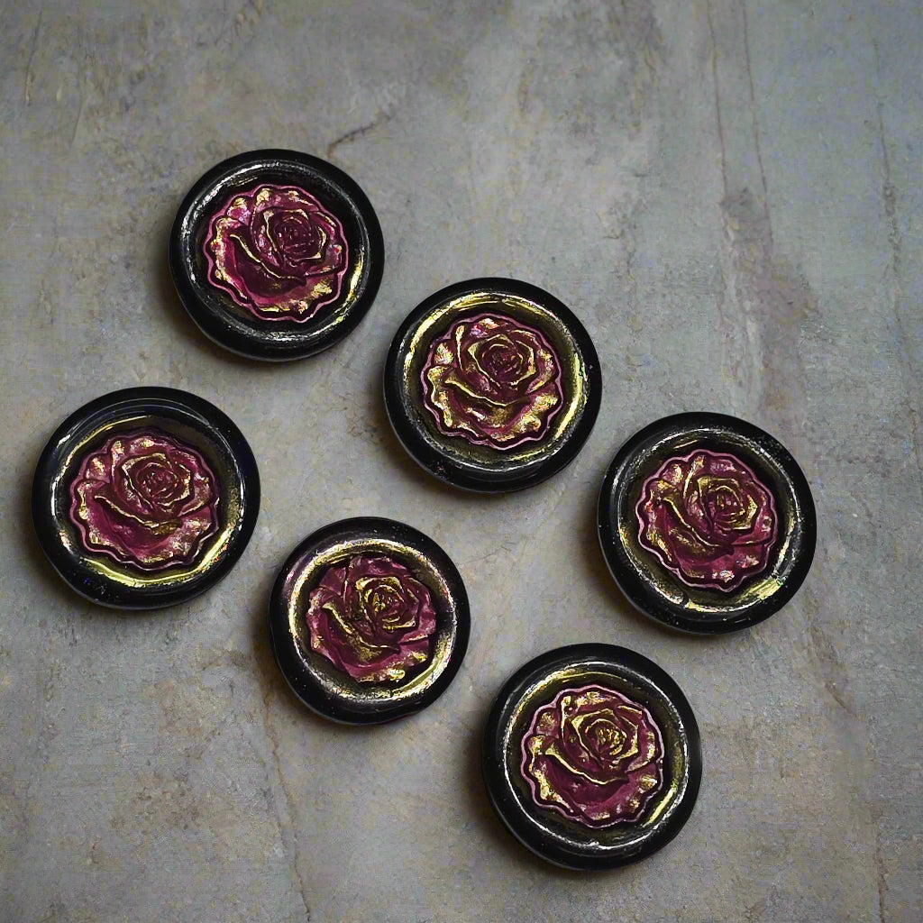 Blooming Rose Two-Color Wax Seals Mulberry Red, Black & Gold with adhesive