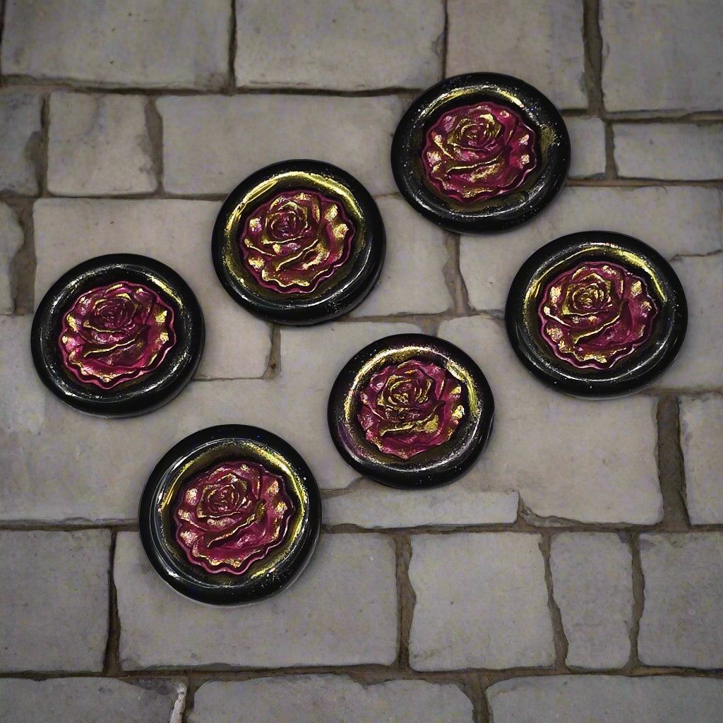 Blooming Rose Two-Color Wax Seals Mulberry Red, Black & Gold with adhesive