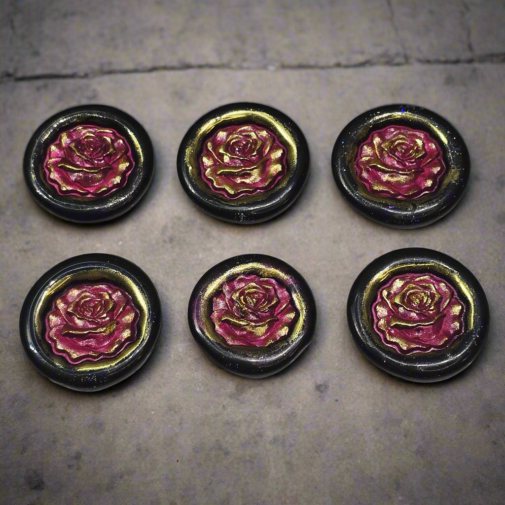 Blooming Rose Two-Color Wax Seals Mulberry Red, Black & Gold with adhesive