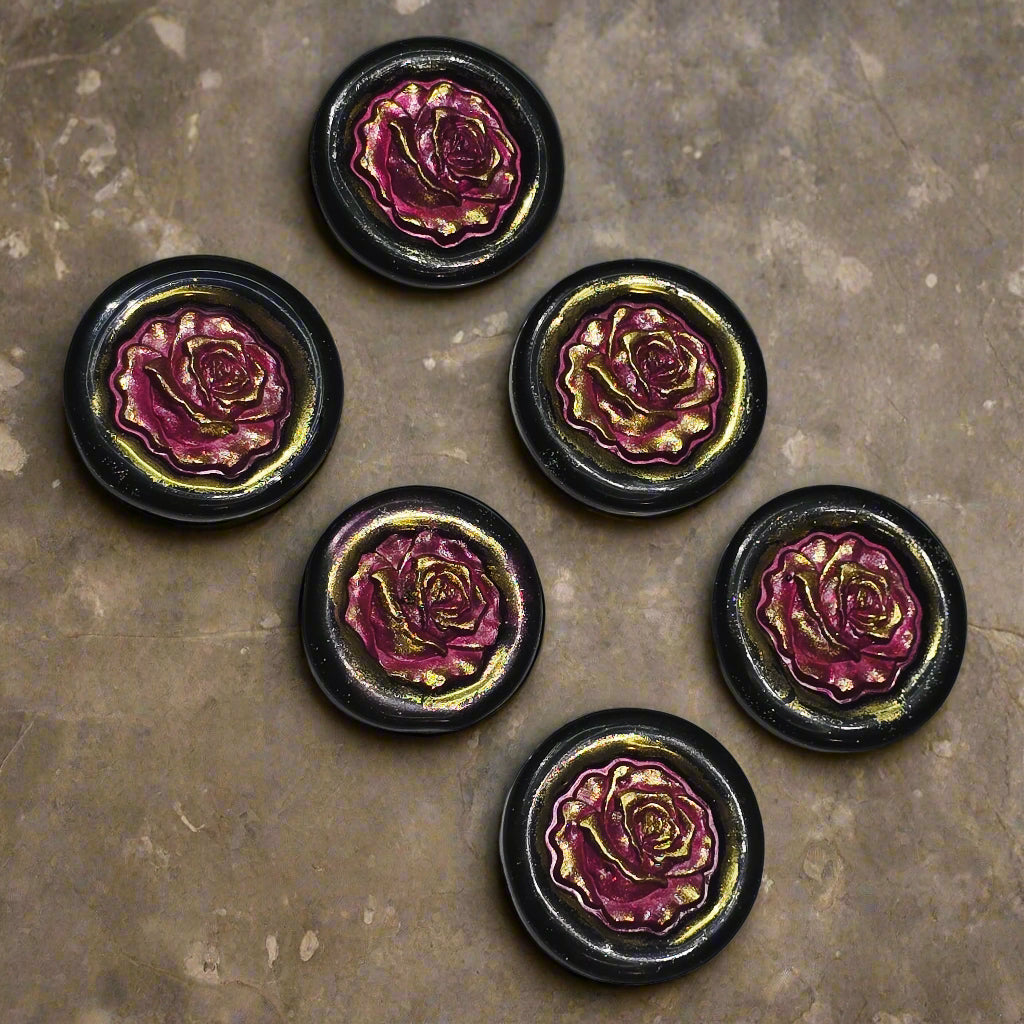 Blooming Rose Two-Color Wax Seals Mulberry Red, Black & Gold with adhesive