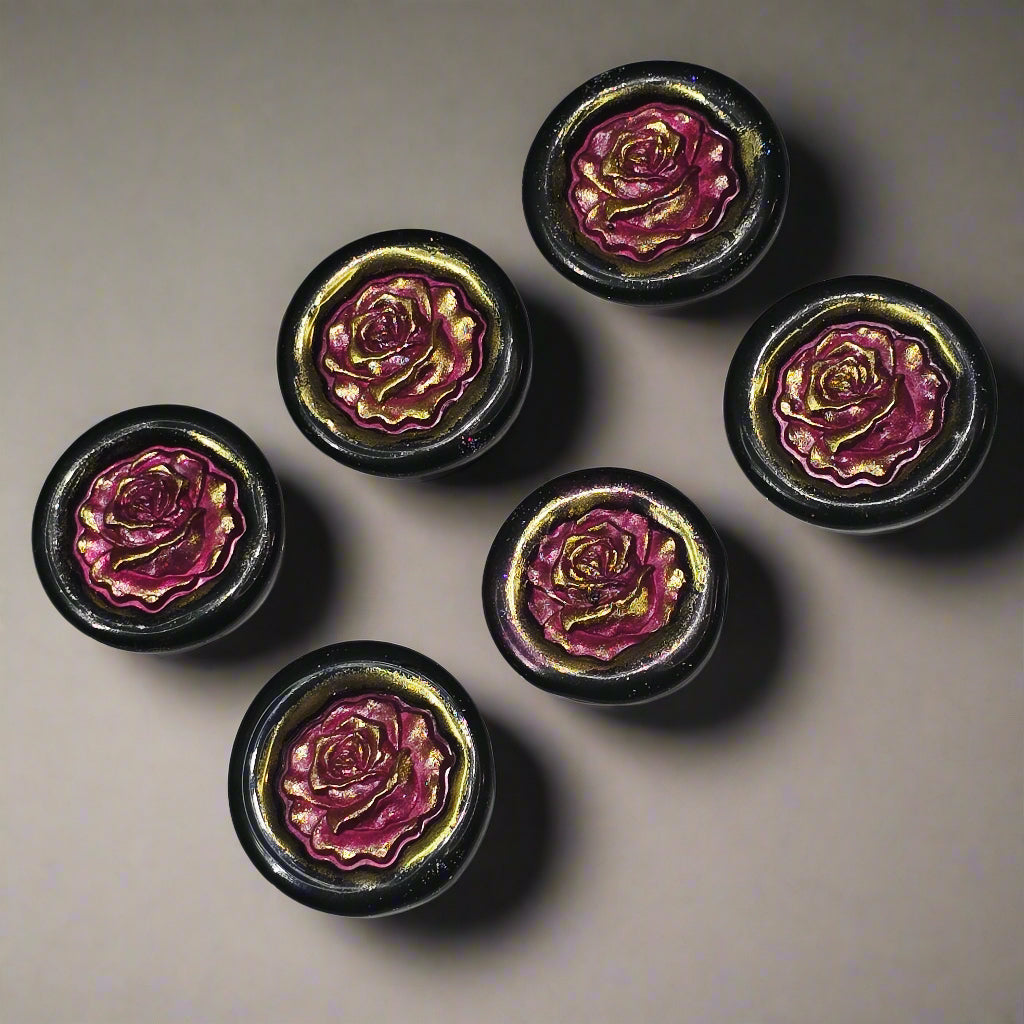 Blooming Rose Two-Color Wax Seals Mulberry Red, Black & Gold with adhesive