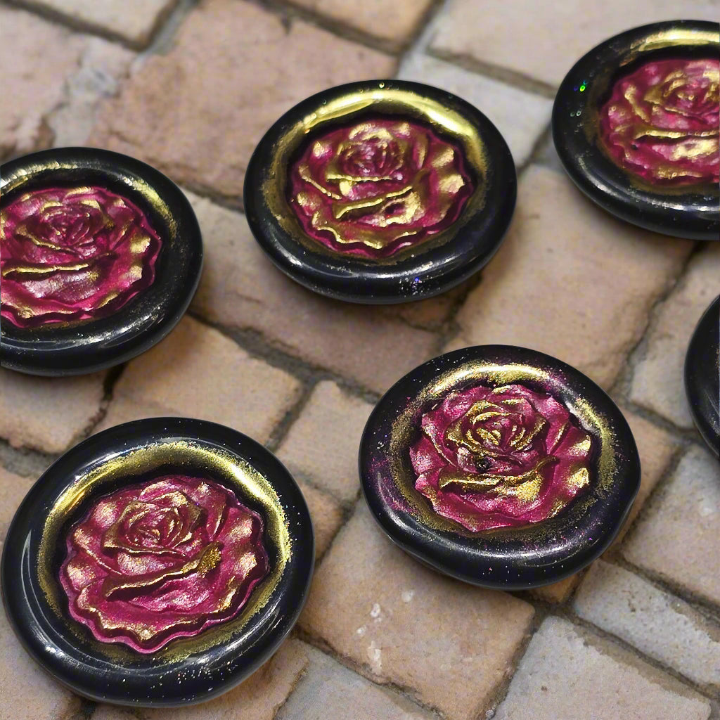 Blooming Rose Two-Color Wax Seals Mulberry Red, Black & Gold with adhesive