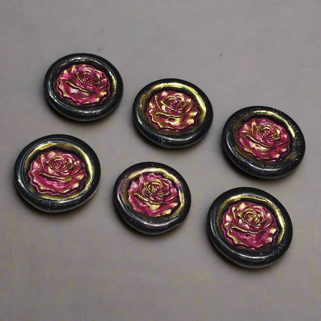 Blooming Rose Two-Color Wax Seals Mulberry Red, Black & Gold with adhesive