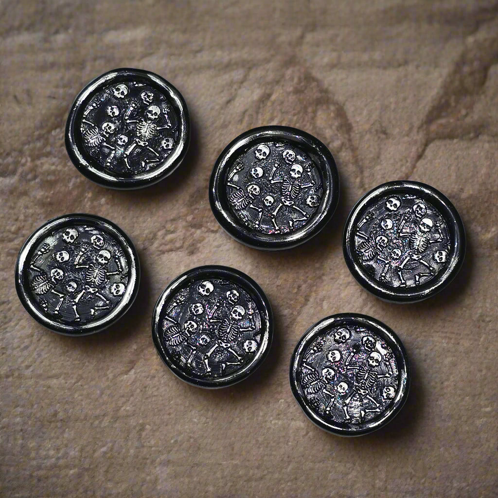 Halloween Skeleton Wax Seals Black & Silver Set of Six, with adhesive