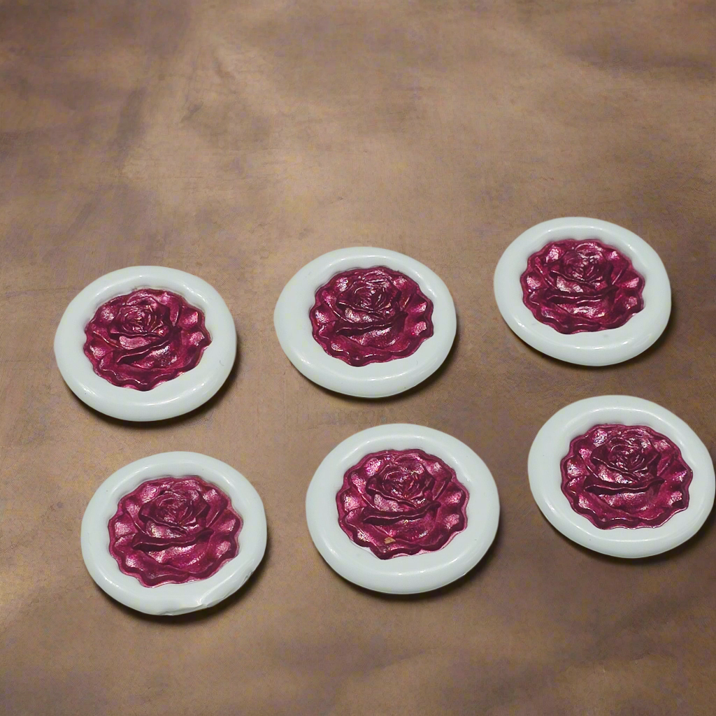 Blooming Rose Two Color Wax Seals, Set of SIX, Mulberry & Sky Light Blue, with adhesive