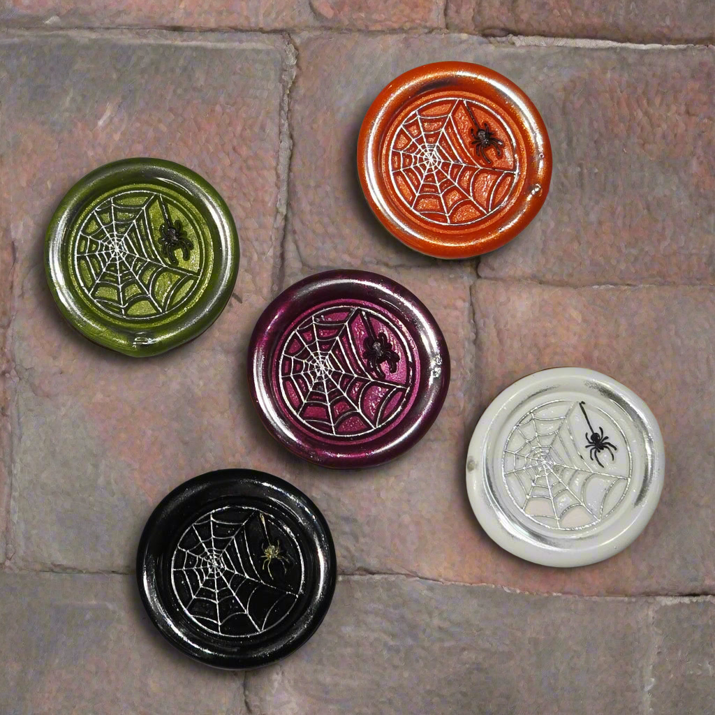 Halloween Spider's Web Wax Seals Multi Color Set of Five, for cards, invitations, letters and gifts