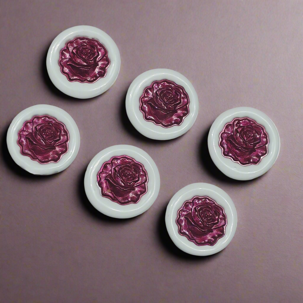 Blooming Rose Two Color Wax Seals, Set of SIX, Mulberry & Sky Light Blue, with adhesive