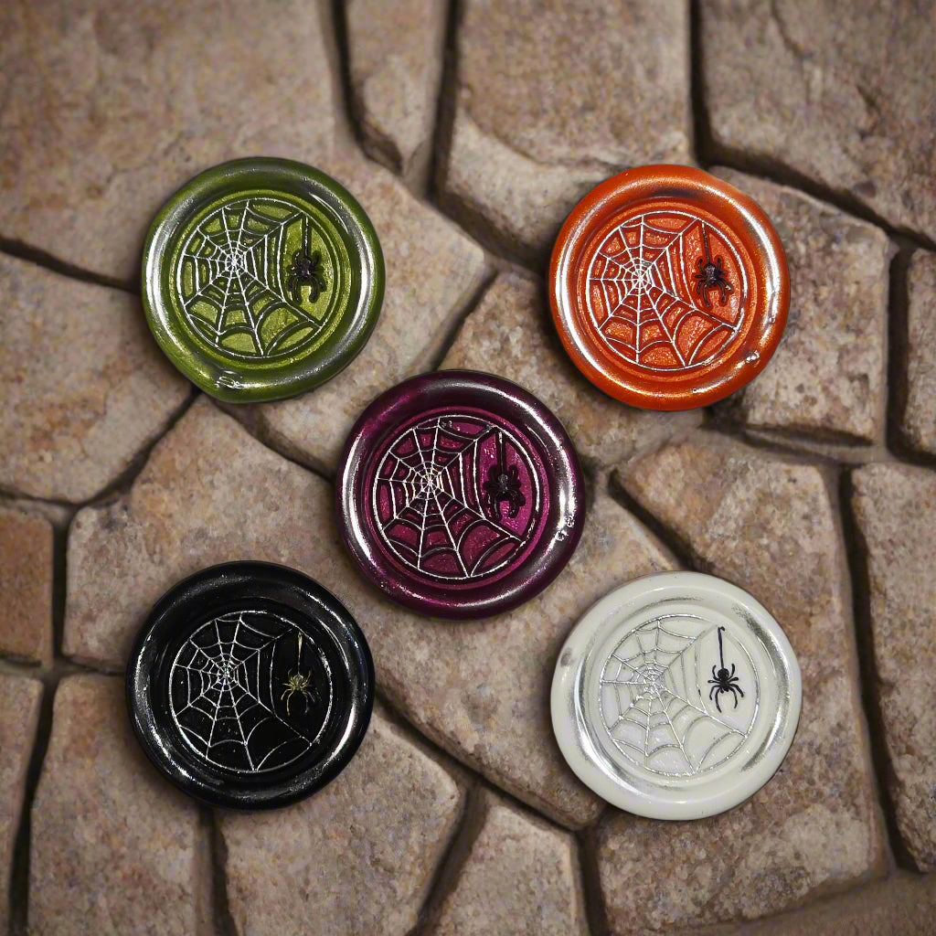 Halloween Spider's Web Wax Seals Multi Color Set of Five, for cards, invitations, letters and gifts