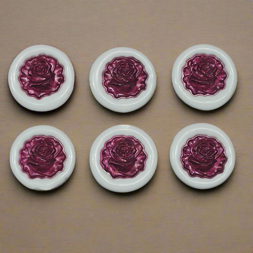 Blooming Rose Two Color Wax Seals, Set of SIX, Mulberry & Sky Light Blue, with adhesive