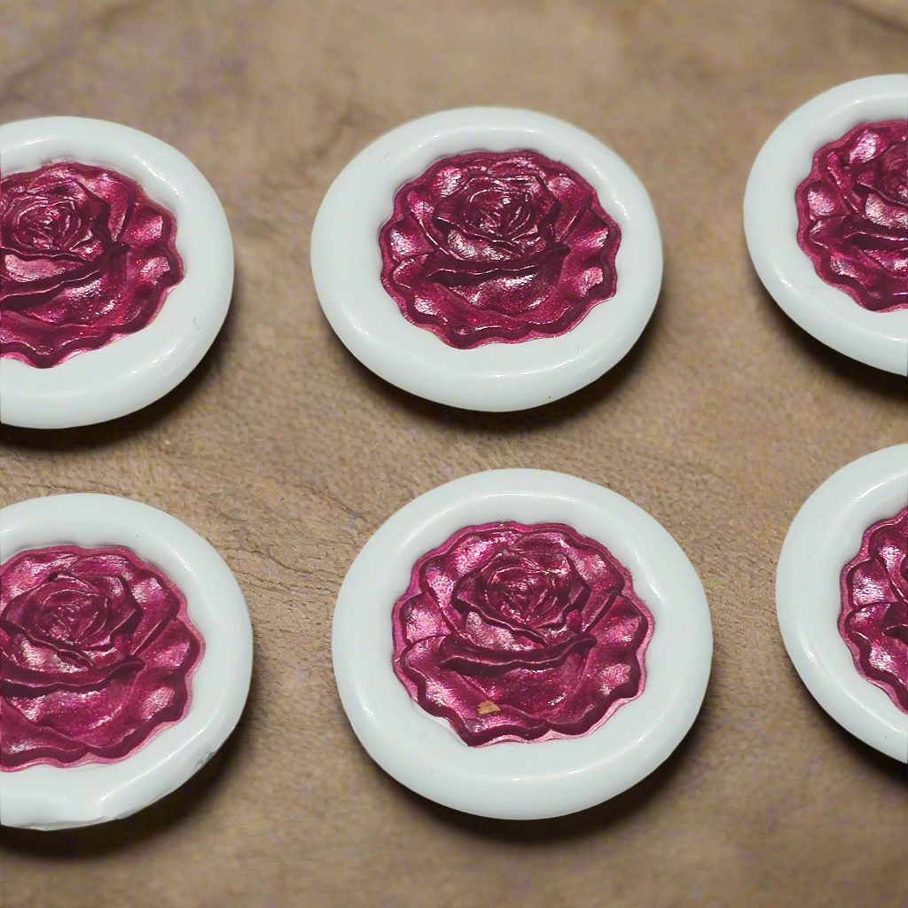 Blooming Rose Two Color Wax Seals, Set of SIX, Mulberry & Sky Light Blue, with adhesive