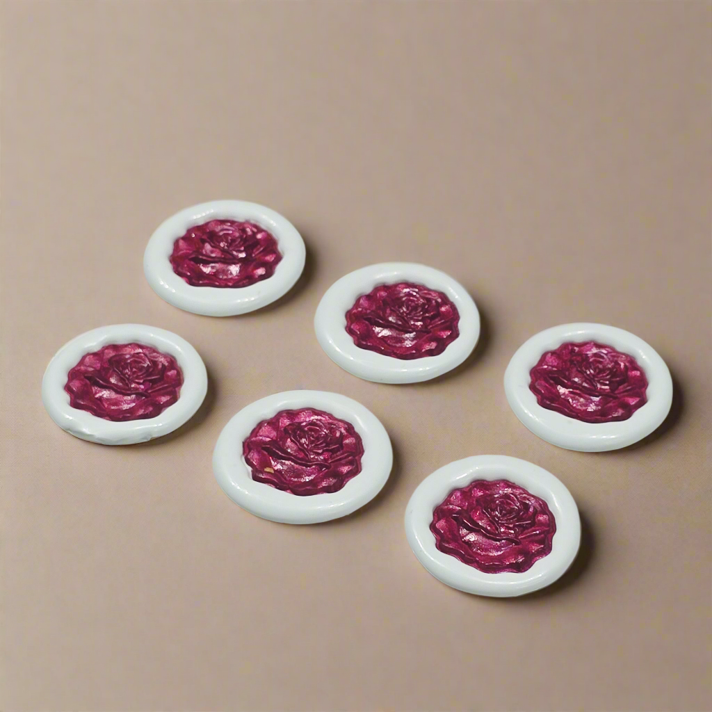 Blooming Rose Two Color Wax Seals, Set of SIX, Mulberry & Sky Light Blue, with adhesive