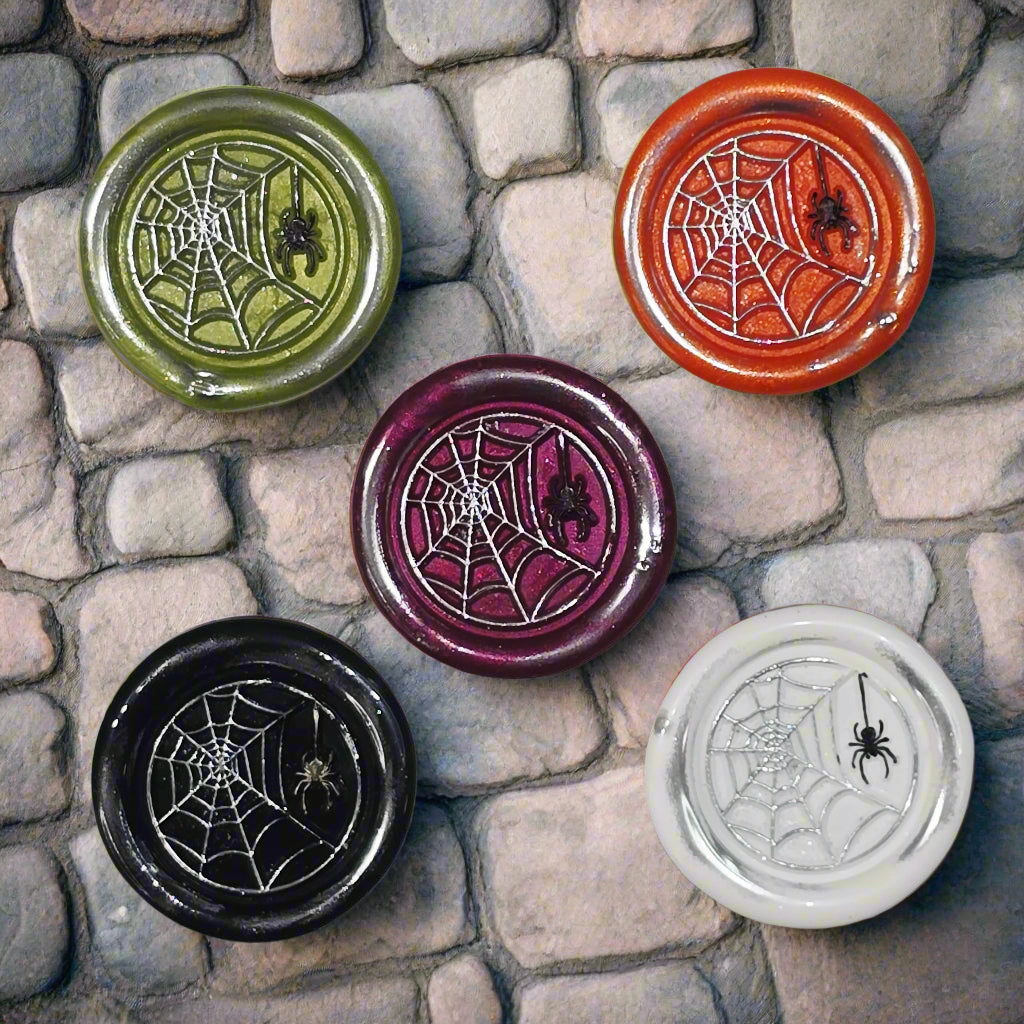Halloween Spider's Web Wax Seals Multi Color Set of Five, for cards, invitations, letters and gifts