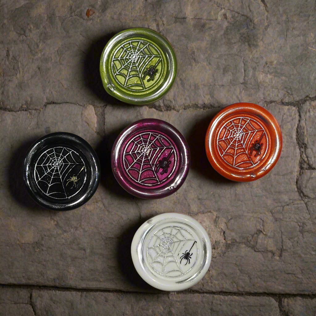 Halloween Spider's Web Wax Seals Multi Color Set of Five, for cards, invitations, letters and gifts